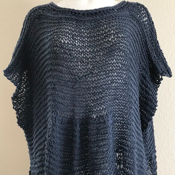 NEW Handmade Cotton Slip-on, Two-Toned Denim, Poncho Tunic - Picture 3 of 8